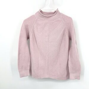 LL Bean Women Size XS Sweater Light Pink Cotton Knit Top Roll Mock Neck Pullover
